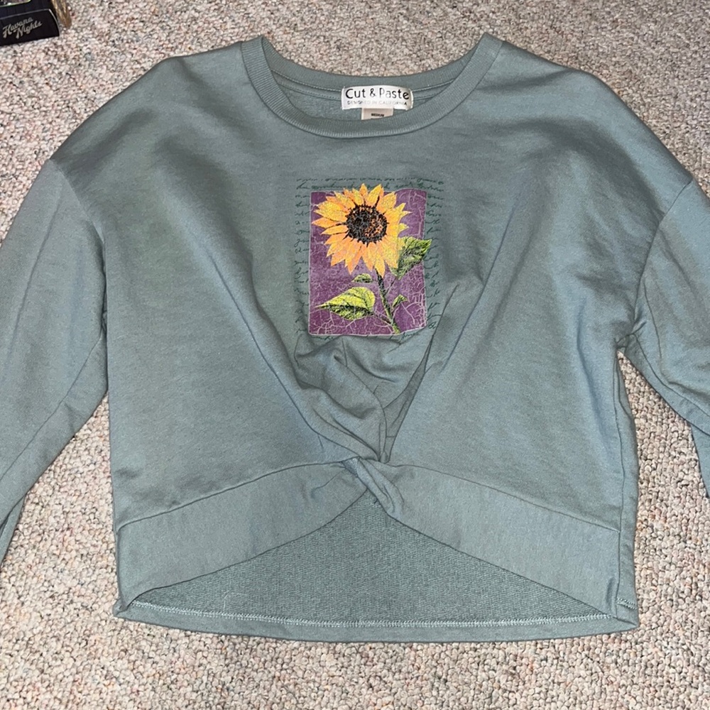 Sunflower Print Cropped Sweater